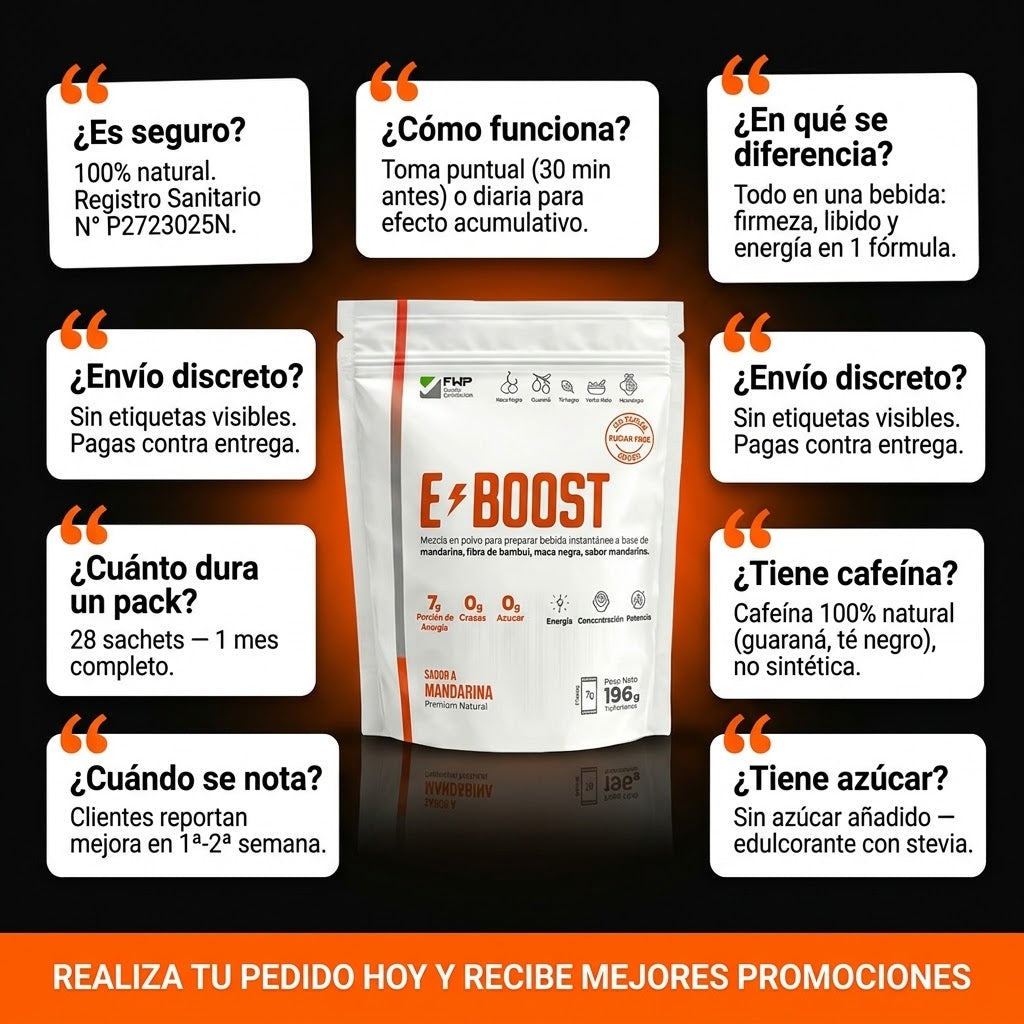 EBOOST | Vigorizante Sexual Natural | Tu aliado en el ring | Maca Negra, Huarnapo Macho, Guaraná | 28 Tomas por Pack