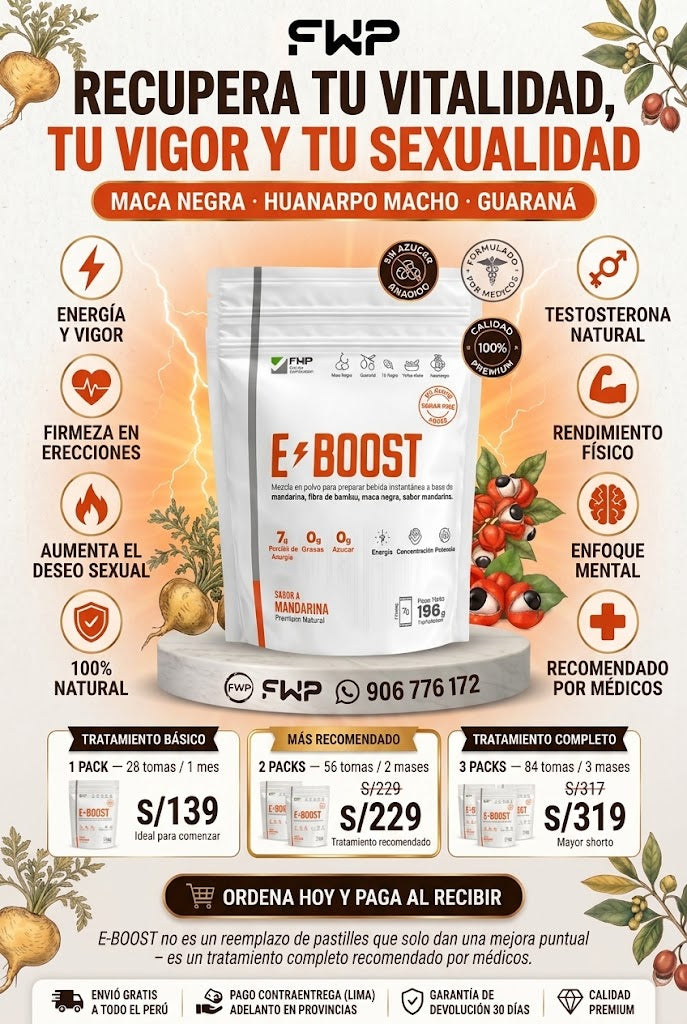 EBOOST | Vigorizante Sexual Natural | Tu aliado en el ring | Maca Negra, Huarnapo Macho, Guaraná | 28 Tomas por Pack