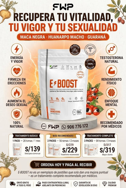 EBOOST | Vigorizante Sexual Natural | Tu aliado en el ring | Maca Negra, Huarnapo Macho, Guaraná | 28 Tomas por Pack