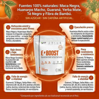 EBOOST | Vigorizante Sexual Natural | Tu aliado en el ring | Maca Negra, Huarnapo Macho, Guaraná | 28 Tomas por Pack