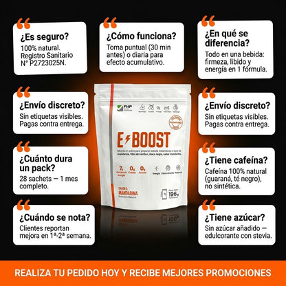 EBOOST | Vigorizante Sexual Natural | Tu aliado en el ring | Maca Negra, Huarnapo Macho, Guaraná | 28 Tomas por Pack